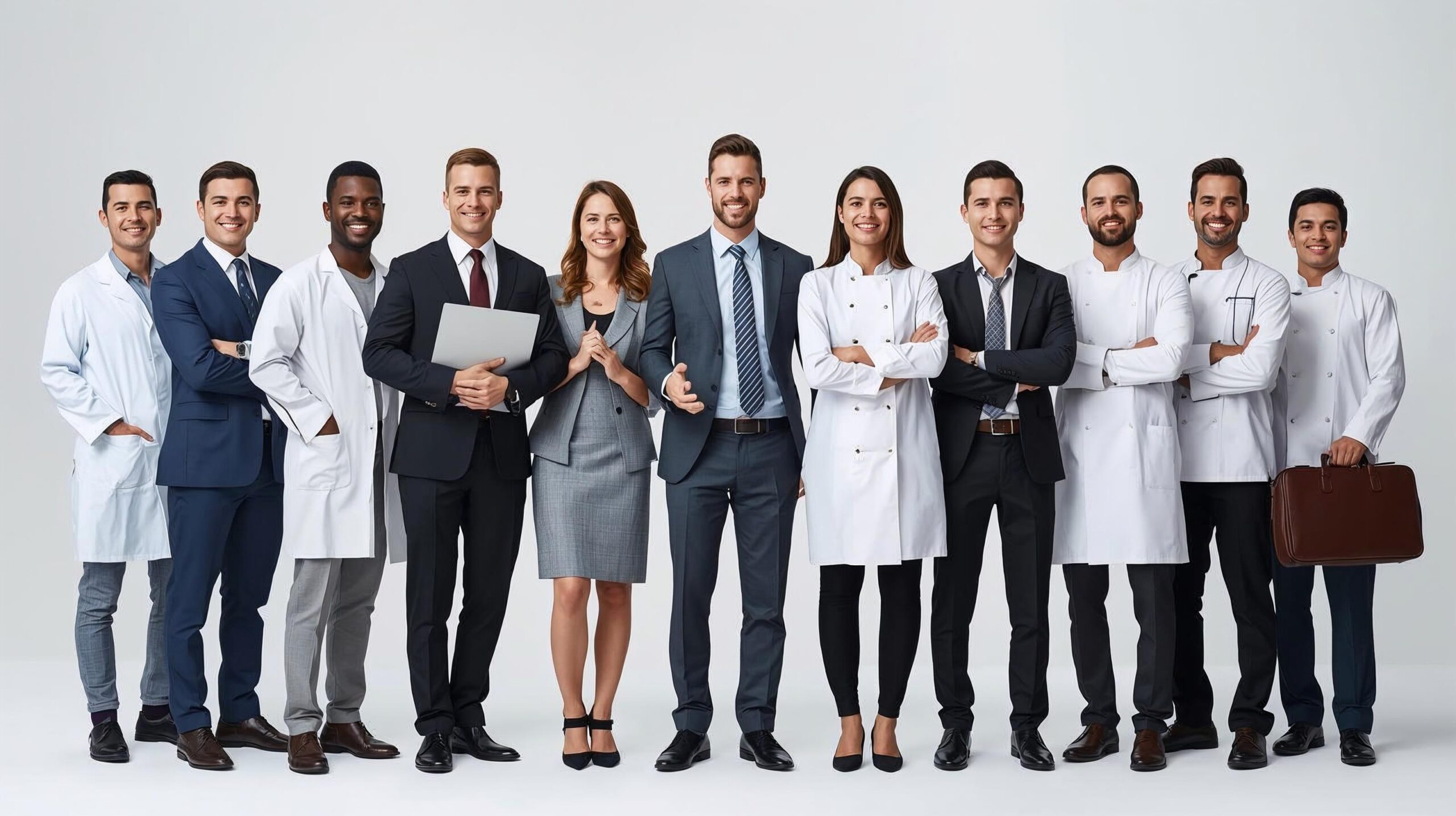 Menschen in unterschiedlichen Berufen stehen nebeneinander