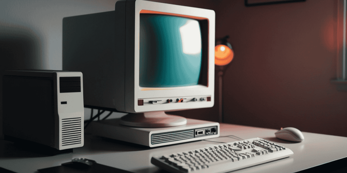 Alter Desktop-Computer mit Röhrenmonitor auf einem Schreibtisch – steht für veraltete Technik oder fehlende Transparenz im Arbeitsumfeld